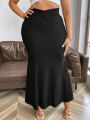 Women'S Plus Size Solid Color Vertical Criss Cross Hem Mermaid Skirt