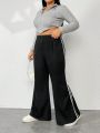 Plus Striped Side Flare Leg Pants