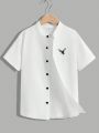 SHEIN Kids EVRYDAY 3pcs Tween Boys' Loose Fit Casual Stand Collar Woven Short Sleeve Shirt Set