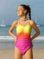Teen Girls' Cross Back Ombre One Piece Swimsuit