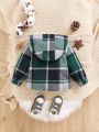 SHEIN Vintage Plaid Hooded Jacket With Fleece Lining For Baby Boys