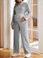 SHEIN Maternity Plaid Lantern Sleeve Nursing Jumpsuit