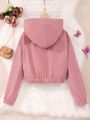 Teen Girls' Solid Color Hooded Casual Jacket With Mock Pockets
