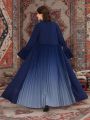 SHEIN Najma Women's Gradient Pleated Arabic Robe Modest Full Length Abaya