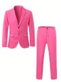 2pcs/set Men's Slim Fit Long Sleeve Blazer And Comfortable Pants Suit, British Style Autumn Outfit