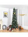 Gymax  9' PVC Artificial Christmas Tree Holiday Decor Slim Pencil Tree Metal Stand