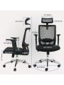 Ergonomic Office Chair with Adjustable Headrest, Lumbar Support, Mesh Desk Chair, Swivel Executive Task Chair, Computer Chair