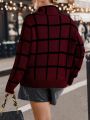 Plus Size Plaid Turtleneck Sweater Pullover