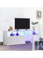LED TV Stand for 70 inch TV, Modern Entertainment Center with LED Lights and Glossy Cabinets, TV & Media Furniture Console Table with Adjustable Storage Shelf, Smart Modern TV Cabinet for Under TV Living Game Room Bedroom