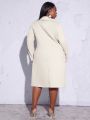 SHEIN Slayr Plus Size Women's Woolen Coat With Turn-down Collar And Double Breasted Buttons