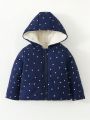 Toddler Boys' Blue Star Printed Thick Casual Daily Jacket, Autumn And Winter