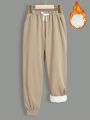 SHEIN Kids EVRYDAY Boys' Leisure Comfortable Warm Fleece-lined Jogger Pants