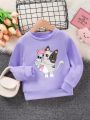 SHEIN Kids QTFun Young Girl Cartoon Print Fleece Sweatshirt