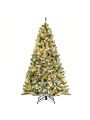 Costway 6ft Pre-lit Snow Flocked Hinged Christmas Tree w/ 928 Tips & Metal Stand