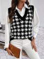 SHEIN LUNE Houndstooth Pattern Sweater Vest Without Blouse