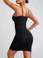Ladies' Solid Color Bodycon Slip Dress With Spaghetti Straps