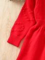 SHEIN Kids CHARMNG Girls' Lovely Warm Heart Pattern Sweater Dress
