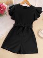 SHEIN Kids FANZEY Girls Butterfly Sleeve Belted Romper