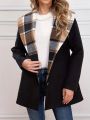 Plus Size Plaid Waterfall Lapel Single Breasted Woolen Coat