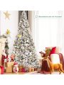 Costway 8ft Snow Flocked Hinged Christmas Tree w/ Berries & Poinsettia Flowers