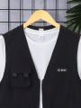 SHEIN Teenage Boys' Casual Utility Vest With Multiple Pockets, Sleeveless
