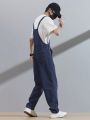 Manfinity Hypemode 1pc Men's Denim Overalls Jumpsuit With Adjustable Shoulder Strap & Slanted Pocket