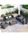 Merax Patio Furniture Sets, 7-Piece Patio Wicker Sofa , Cushions, Chairs , a Loveseat , a Table and a Storage Box