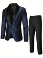 Men's Jacquard Single-breasted Suit And Solid Color Pants Set