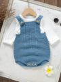 SHEIN 1pc Adjustable Shoulder Strap Knit Jumpsuit For Baby Boys