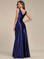 EVER-PRETTY Ruffle Trim Split Thigh Satin Maxi Dress