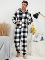 Men Buffalo Plaid Print Hooded Flannel Sleep Onesie