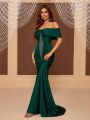 SHEIN Belle Off Shoulder Rhinestone Detail Formal Dress