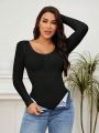 1pc Solid Color Long Sleeve Bodysuit Shapewear