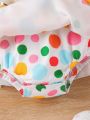 Baby Girl Fun Polka Dot Rabbit Printed Overalls Bodysuit