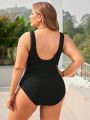 SHEIN Swim Vcay Plus Size Deep V-Neck Backless One-Piece Swimsuit
