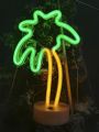 1pc Coconut Tree Neon Light With Stand, Powered By Battery/usb For Festival Party Decoration