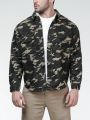 Men Plus Camo Print Flap Pocket Denim Shirt