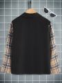 SHEIN Tween Boys' Plaid Patchwork Long Sleeve Shirt