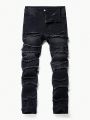 SHEIN Tween Boy Spliced Frayed Denim Jeans