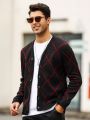 Manfinity Homme Men's Simple Red & Black Plaid Cardigan