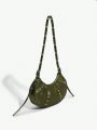 SHEIN SXY 1pc Rivet Decorated Punk Style Ladies Zipper Hobo Bag