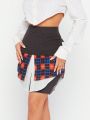 KUNSHENG Plaid Layered Mixed Media Skirt
