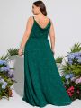 Plus Jacquard Draped Collar Cami Bridesmaid Dress