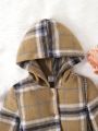 SHEIN Kids FANZEY Young Girl Plaid Print Hooded Belted Overcoat