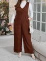 SHEIN LUNE Plus Size Women's Velvet Sleeveless Jumpsuit