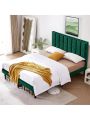 Flolinda Full Size Bed Frame Velvet Upholstered Full Bed Frame with Higher Comfortable Headboard Platform Bed Frame Full Mattress Foundation No Box Spring Needed/Easy Assembly Green