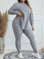 EMERY ROSE Plus Size Grey Irregular Hem Hoodie And Pants Set