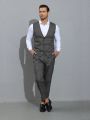 Manfinity Men's Plaid Button Vest Pants Suit Set