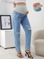 SHEIN Maternity Belly Support Ripped Denim Jeans