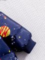 Toddler Boys' Space Print Hooded Down Jacket With Zipper